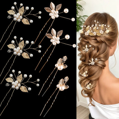 Elegant Pearl Flower Wedding Hairpin Comb Set for Brides
