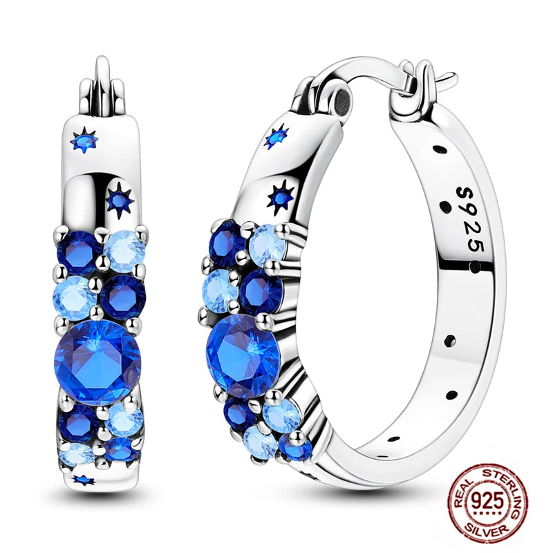 Blue Zircon 925 Sterling Silver Hoop Earrings Star Moon Butterfly Jewelry LTE507