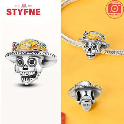 S925 Silver Luminous Zombie Skeleton Charm Bead Dangle