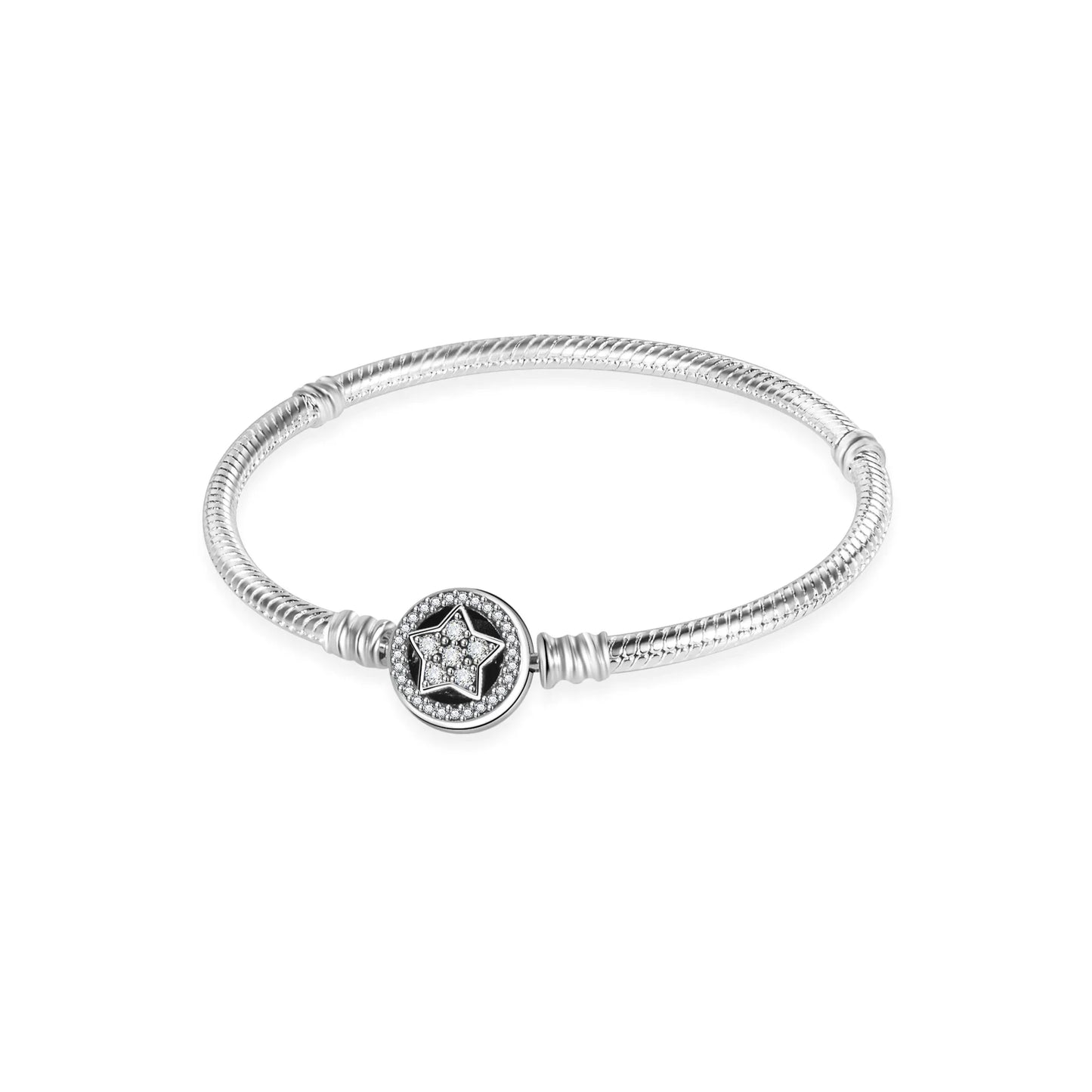 Sterling Silver 925 Star Clover Lotus Flower Snake Chain Bracelet for Women DIY Charm Jewelry Gift