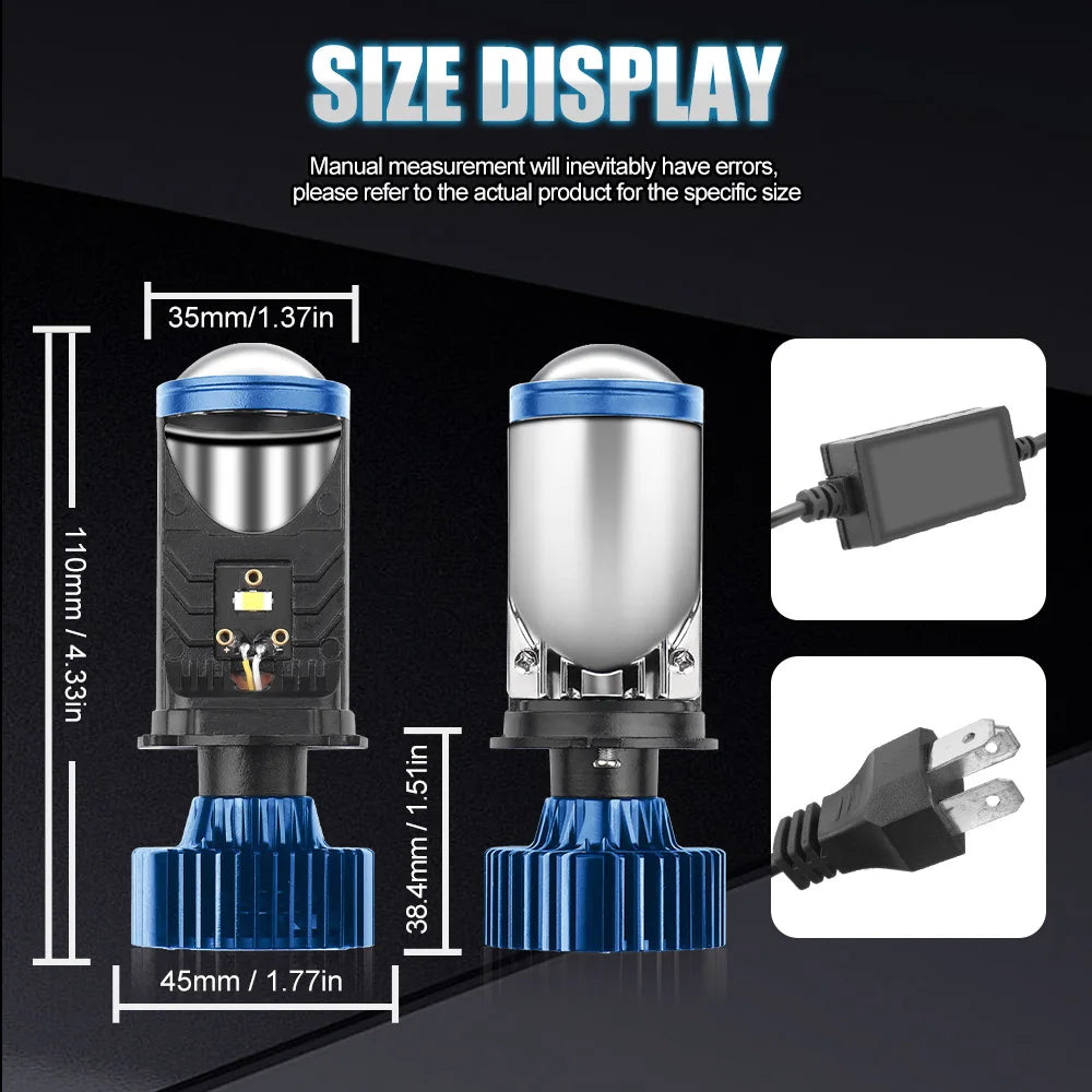 Roadsun H4 Bi LED Headlight Bulb Mini Lens with Turbo Fan and Canbus Compatibility 12V Universal Fog Lights 2 PCS