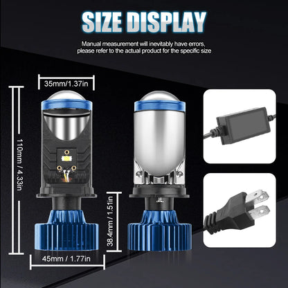 Roadsun H4 Bi LED Headlight Bulb Mini Lens with Turbo Fan and Canbus Compatibility 12V Universal Fog Lights 2 PCS