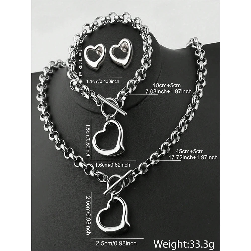 DOTIFI Exquisite Love Fashion Stainless Steel Jewelry Set with Necklace Earrings and Bracelet for Women Party Favors