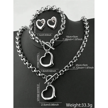 DOTIFI Exquisite Love Fashion Stainless Steel Jewelry Set with Necklace Earrings and Bracelet for Women Party Favors