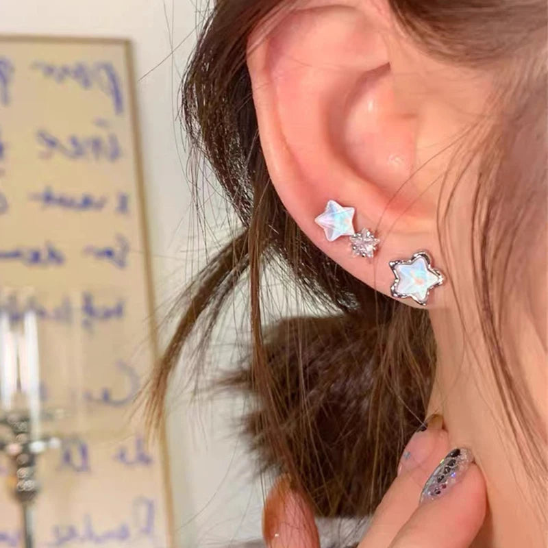 Y2K Korean Blue Crystal Butterfly Star Earrings for Women