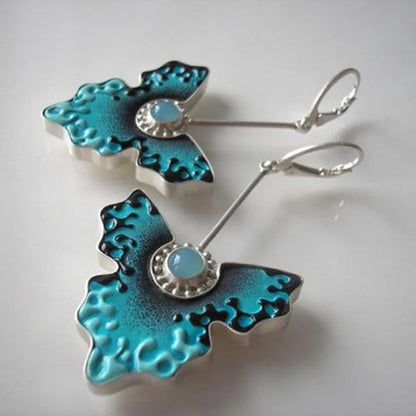 Asymmetric Bronze Red Blue Stone Drop Earrings for Women - Ethnic Statement Jewelry Gift