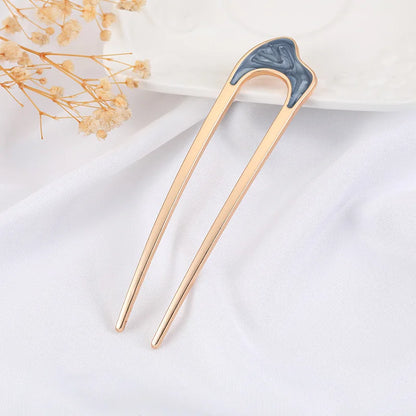 Elegant Turquoise Enamel Shell Hairpin for Women Luxury Metal U Shape Hair Stick