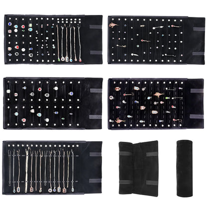 Elegant Velvet Travel Jewelry Organizer Roll For Necklaces Bracelets Rings