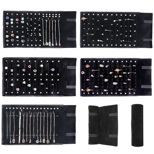 Elegant Velvet Travel Jewelry Organizer Roll For Necklaces Bracelets Rings