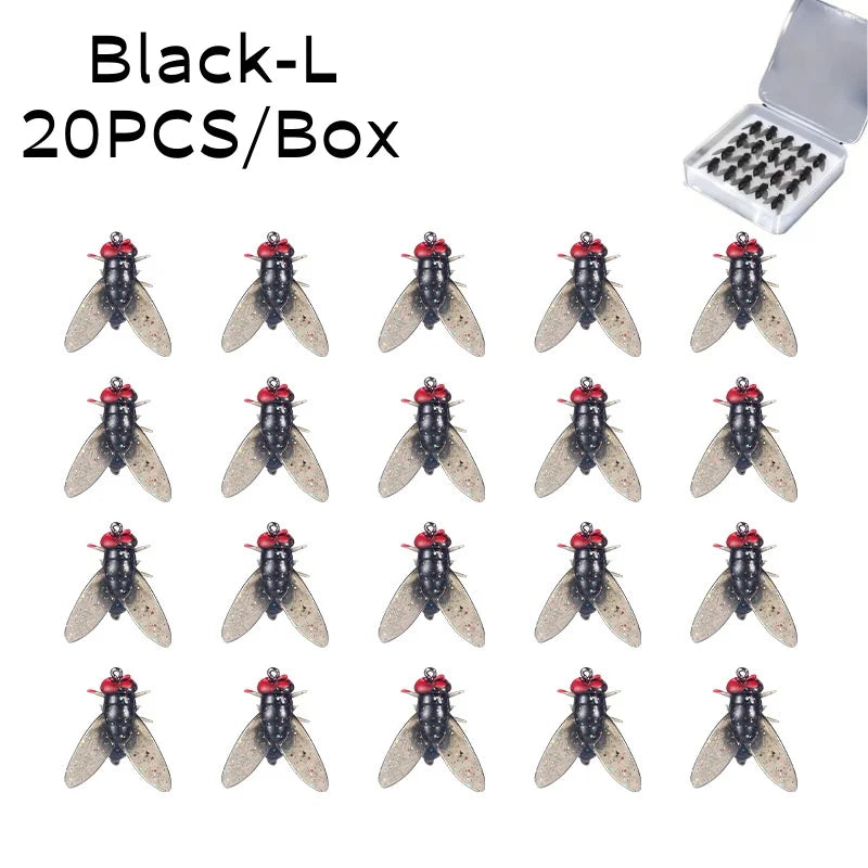 20PCS/Box Bionic Fly Fishing Bait Soft Hook for Salmon Trout Black-15mm