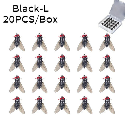 20PCS/Box Bionic Fly Fishing Bait Soft Hook for Salmon Trout Black-15mm
