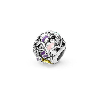 Spring Butterfly Heart Enamel Flower Charm Bead for Bracelets and Necklaces