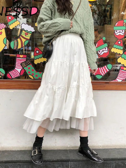 Autumn 2024 Long Tulle Midi Skirt Women Elastic Waist