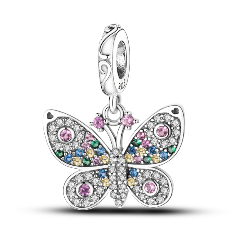 Pink Butterfly Luminous Firefly Dangle Charms 925 Sterling Silver Beads for DIY Jewelry KTC170