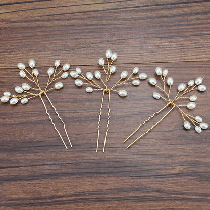 Handcrafted Silver Gold Pearl Vine Hairpin for Brides and Weddings