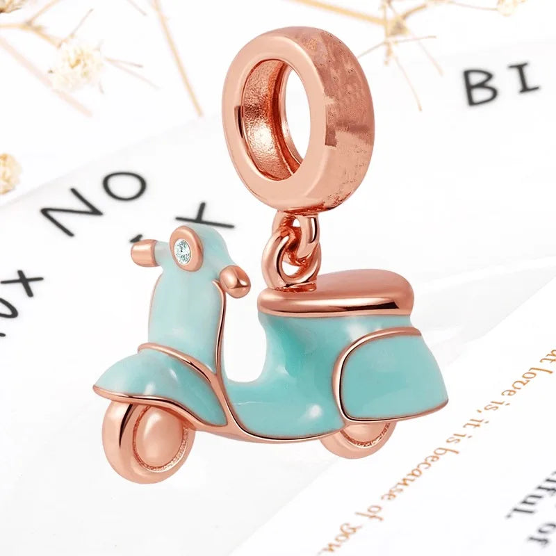 Rose Gold Winged Angel Heart Charm Bead Pink Daisy Spacer