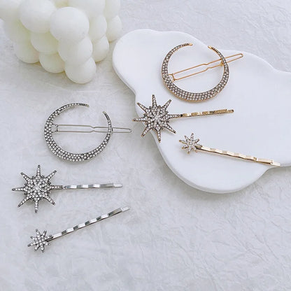 Geometric Stars & Moon Rhinestone Hair Clip Set - Top-Rated Bridal Hairpins for Women