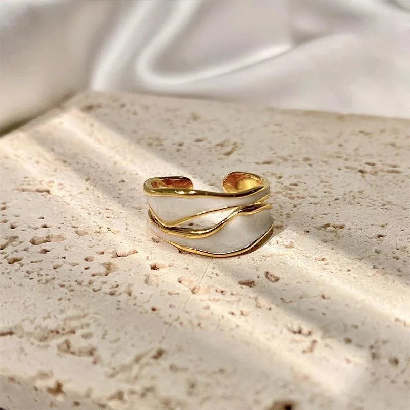 Vintage Gold Geometric Adjustable Ring Elegant Enamel Jewelry for Women Adjustable 1