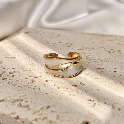 Vintage Gold Geometric Adjustable Ring Elegant Enamel Jewelry for Women Adjustable 1