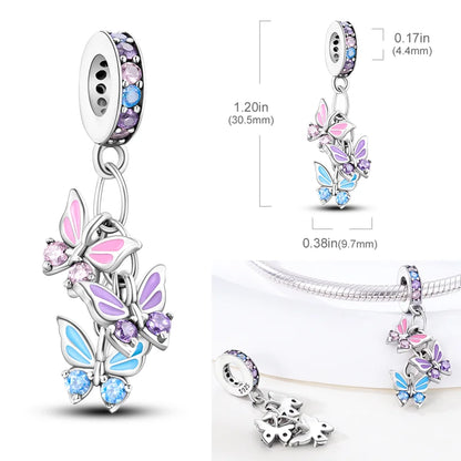 Pink Butterfly Luminous Firefly Dangle Charms 925 Sterling Silver Beads for DIY Jewelry KTC684