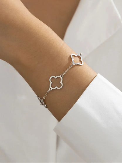 Lucky Luxury Flower Decor Bracelet for Women - Stainless Steel Fashion Jewelry Gift