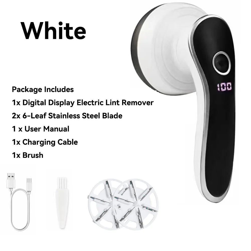 Electric Digital Display Lint Remover Portable Fabric Shaver for Quick and Easy Cleaning Digital white