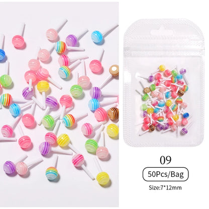 Kawaii Lollypop 3D Nail Art Charms Set with Resin Butterfly and Bear Rhinestones