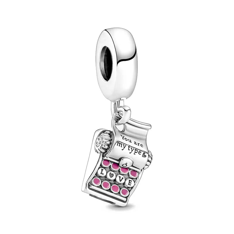 925 Silver Heart-Shaped Beads with Lotus and Bird Pendant for European Bracelet DIY Exquisite Jewelry