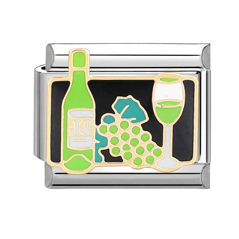 Y2K Green Series Italian Charm Bracelet Links with Camera Woods Flowers Designs in Stainless Steel