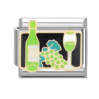Y2K Green Series Italian Charm Bracelet Links with Camera Woods Flowers Designs in Stainless Steel