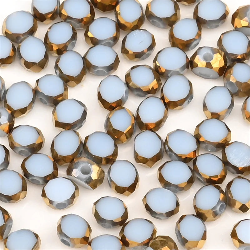 72 Pieces Golden Plated Glass Beads 3x4mm Oval Flat Faceted Crystal Beads for DIY Jewelry Making Necklaces and Bracelets