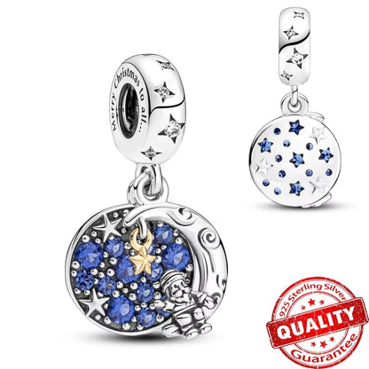925 Sterling Silver Colorful Rainbow Stars Moon Sun Charm for Women DIY Fine Jewelry Pendant Bracelet Necklace