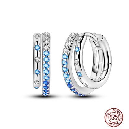 Blue Zircon 925 Sterling Silver Hoop Earrings Star Moon Butterfly Jewelry LTE301