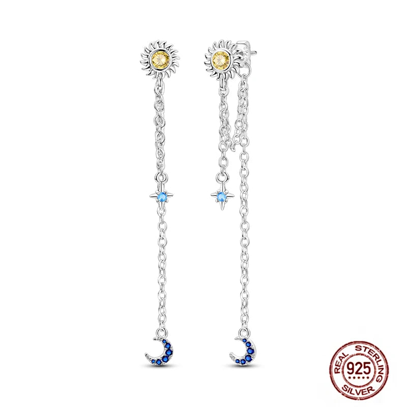 Blue Zircon 925 Sterling Silver Hoop Earrings Star Moon Butterfly Jewelry LTE398