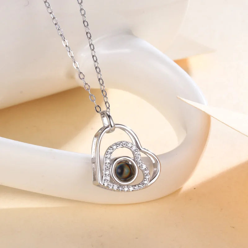 I Love You In 100 Languages Projection Necklace Gift For Women banyuan-Silver