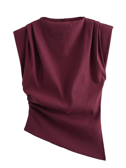 European American Pleated Decorative Off Shoulder Top