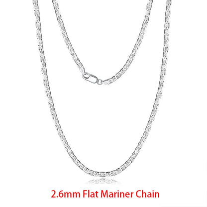 Rinntin 925 Sterling Silver Flat Mariner Chain Necklace Stylish Versatile Unisex Jewelry 2.6mm-Mariner Chain
