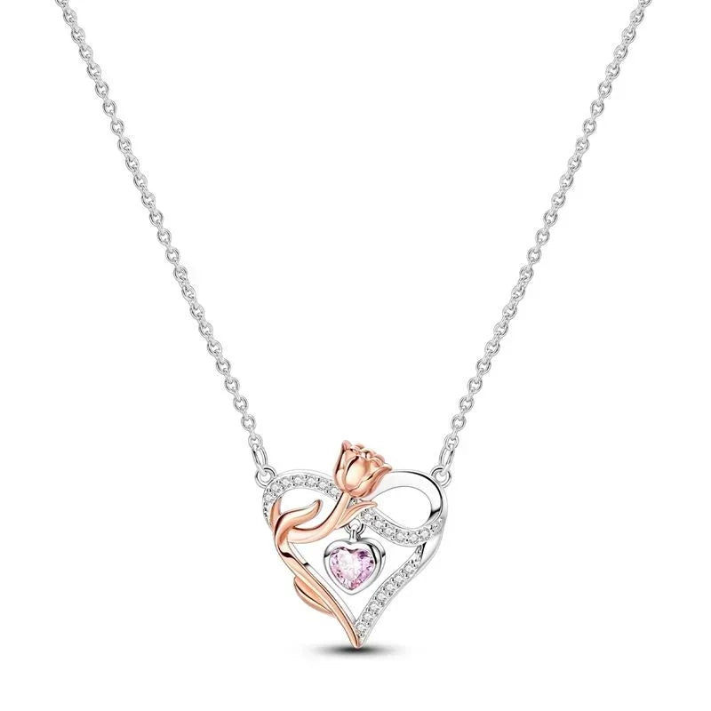 Original 925 Sterling Silver Heart Skull Necklace Ring and Cross Bracelet Set with Zircon Accents for Halloween and Valentine Gifts
