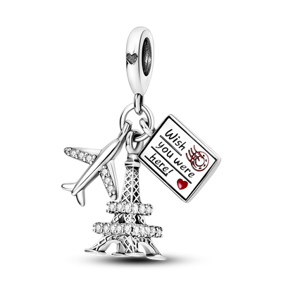Travel Series 925 Silver Plane World Paris Charm Beads for Bracelet Jewelry Making KTC526