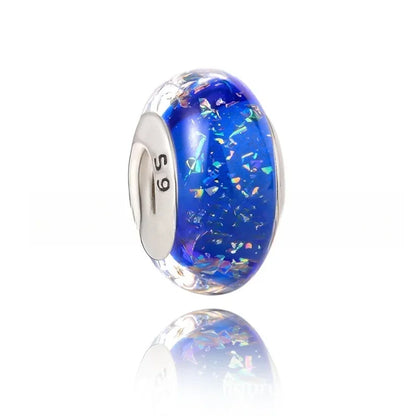 925 Sterling Silver Murano Glass Rainbow Snowflakes Stars Charm for Women Bracelet DIY Jewelry