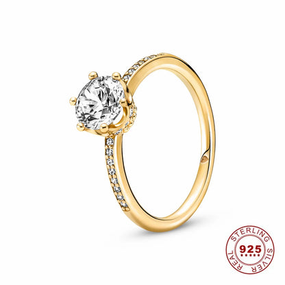 Crown 925 Sterling Silver Rose Gold Stackable Ring with Shiny Zircon for Women Elegant Wedding and Party Gift PAR007-A
