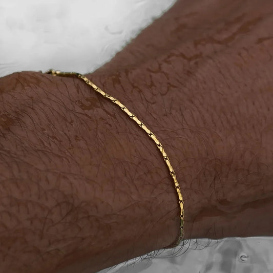 Men's Gold-Tone Stainless Steel Hammer Chain Bracelet Trendy Square Link Design