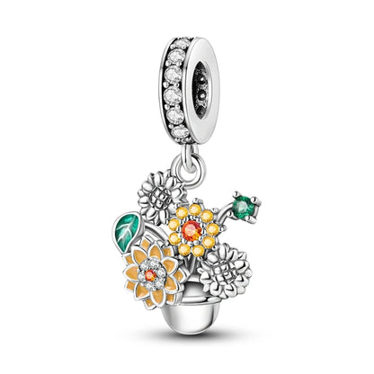 Sterling Silver Heart Sunflower Charm Pendant For Bracelet