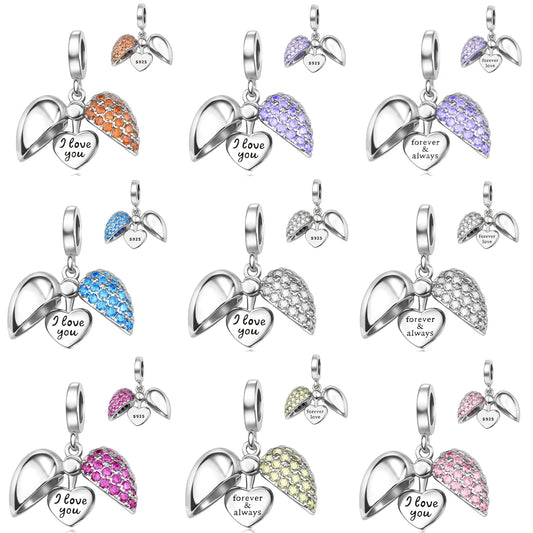 925 Sterling Silver Colorful Heart Charm Pendant for Women DIY Bracelets and Necklaces Fine Jewelry