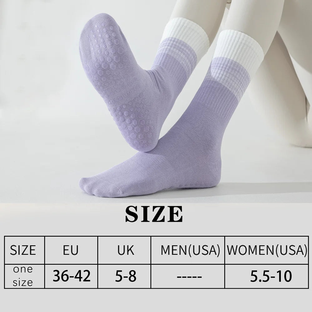 3 Pairs Cotton Anti Slip Mid Calf Yoga Socks For Women