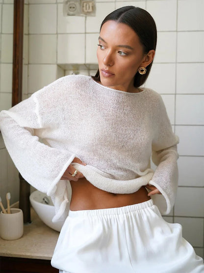 Transparent Knit Sweater for Women Loose Fit Cozy Autumn