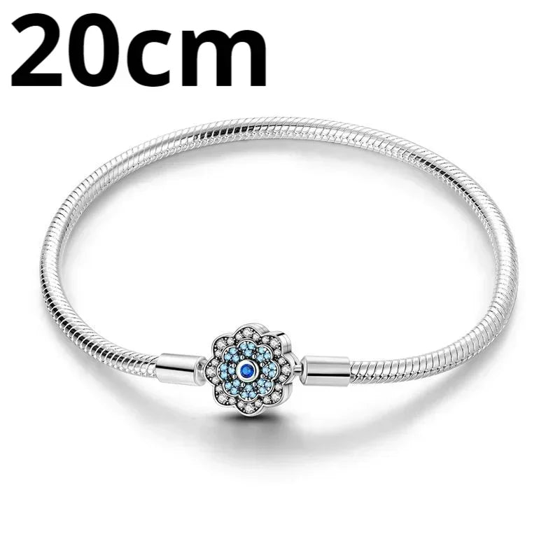 925 Sterling Silver Adjustable Gold Cross Virgin Mary Blue Eye Zircon Charm Bracelet for Women Birthday Gift