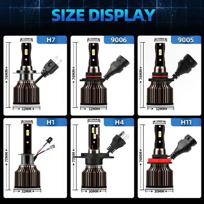 High-Performance LED Headlights 200W Turbo Lamp 6000K Bright White Car Lights