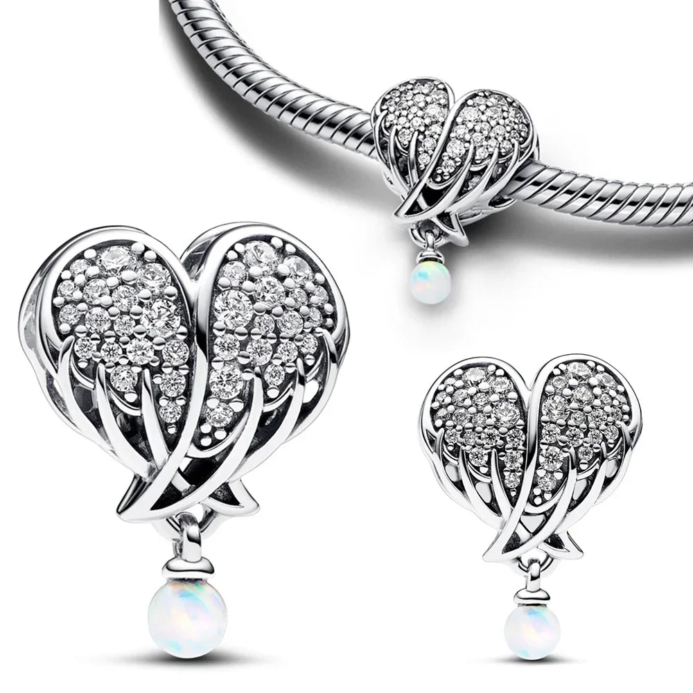Sterling Silver 925 Angel Wing Heart Bird Charms for Bracelets and Necklaces Women's Fine DIY Jewelry Gifts