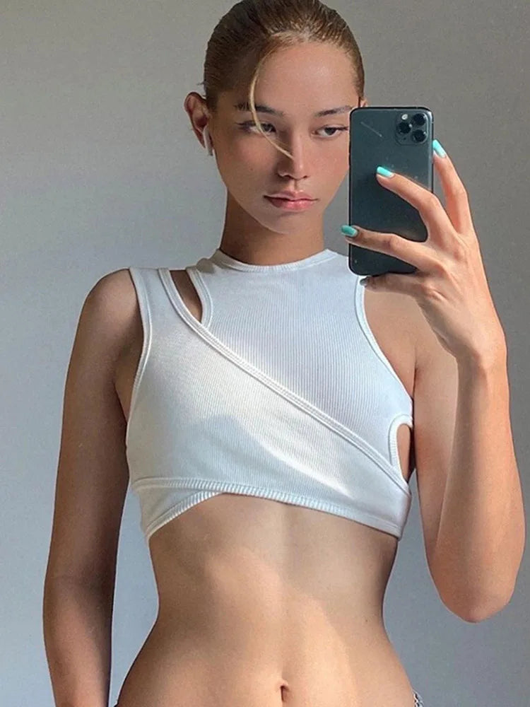 Asymmetrical Tank Top Sexy Two Piece Vest For Women Ribbed